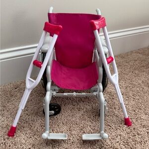 Pink and White Doll Wheelchair with Crutches